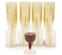 LATERN 50 Piezas Brillo Dorado Copas de Vino, 170ml Copas de Cata de Vino de Plástico Copas de Vino de Fiesta con Tallo Reutilizables Tazas de Postre para Whisky, Champán, Cerveza, Pudín, Mousse