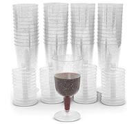 LATERN 50 Piezas Brillo Plateado Copas de Vino, 170ml Copas de Cata de Vino de Plástico Copas de Vino de Fiesta con Tallo Reutilizables Tazas de Postre para Whisky, Champán, Cerveza, Pudín, Mousse