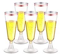 LATERN 50 Piezas Copas de Champán con Borde de Oro Rosa, 150ml Copas de Champán de Plástico Copas de Vino de Fiesta con Tallo Reutilizables para Aniversario Bodas Jardín Fiestas (5,5 x 16,5cm)