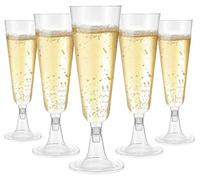 LATERN 50 Piezas Copas de Champán de Plástico, 150ml Copas de Champán Transparentes Copas de Vino de Fiesta con Tallo Reutilizables para Fiestas de Aniversario Bodas Jardín (5,5 x 16,5cm)