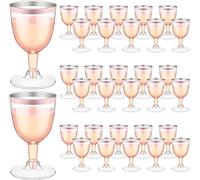 LATERN 50 Piezas Copas de Vino con Borde de Oro Rosa, 170ml Reutilizables Copas de Cata de Vino de Plástico Copas de Vino de Fiesta con Tallo para Whisky Champán Cerveza Cóctel Martini (13,5 x 6,5cm)