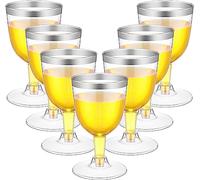 LATERN 50 Piezas Copas de Vino con Borde de Plateado, 170ml Reutilizables Copas de Cata de Vino de Plástico Copas de Vino de Fiesta con Tallo para Whisky Champán Cerveza Cóctel Martini (13,5 x 6,5cm)