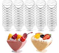 LATERN 50 Piezas Tazas de Postre de Plástico, 120ml Vasos de Postre en Forma de Corazón Copa de Aperitivo de Parfait Transparente Tazón para Servir Reutilizable para Mousse Pudín Fiesta (7,6 x 7,1cm)