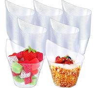 LATERN 50 Piezas Tazas de Postre de Plástico, 200ml Vasos de Postre Curva Redonda Copa de Aperitivo de Parfait Transparente Tazón para Servir Reutilizable para Fiesta de Mousse Pudín (11,4 x 6,3cm)