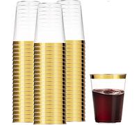 LATERN 50 Piezas Vasos de Plástico con Borde de Dorado, 360ml Plasticos Vasos de Bebida Reutilizables Copas de Vino Elegantes para Fiestas para Champán Cerveza Cóctel Martini Soda (10,5 x 7,5cm)