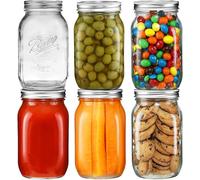 LATERN 6 Piezas 32oz Tarros de Vidrio de Boca Ancha, 960ml Botes de Vidrio Impresos a Herméticas Jars con Tapa y Banda para Conservar Mermelada Miel Jalea Salsas Avena Nocturna Ensalada Yogur