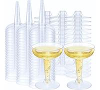 LATERN 60 Piezas Cupé de Champán de Plástico, 120ml Copas de Cata de Vino Transparentes Copas de Cóctel con Tallo Reutilizables para Whisky Champán Cerveza Postre Pudín Mousse Fiesta (11 x 8,2cm)