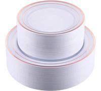 LATERN 60 Piezas Vajilla de Plástico Oro Rosa Reutilizable, 30 Platos Llanos de 26cm + 30 Platos de Ensalada de 19cm, Platos de Plástico Reutilizables para Boda Aniversario Jardín Postre Fiesta