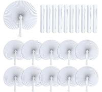 LATERN 72 Piezas Abanicos de Papel Plegables, 25CM Abanicos de Papel Redondos Ventiladores de Mano Chinos Abanicos de Boda Blancos con Asas de Plástico para Verano Boda Cumpleaños Fiesta Favores