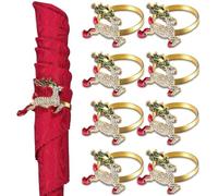 LATERN 8 Piezas Servilleteros Navideños, Oro Servilleteros de Ciervos Hebilla de Servilleta Navideña con Diamantes de Imitación para Navidad Almuerzo Acción de Gracias Fiesta Mesa Decoración (5 x 4cm)