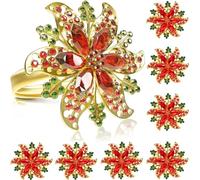 LATERN 8 Piezas Servilleteros Navideños, Oro Servilleteros de Flores Hebilla de Servilleta Navideña con Diamantes de Imitación para Navidad Almuerzo Acción de Gracias Fiesta Mesa Decoración (4 x 4cm)