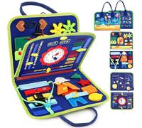 LATERN Busy Board Montessori Juguete para Niños, 28CM x 21CM Tablero Sensorial Educativo Actividades Aprendizaje Desarrollar Fina Sensorial Juguete para Niños Niñas Regalo Avión Coche Viaje (Azul)