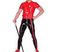 Latex 100% Rubber Sexy Men's Uniform Black Trousers Red Tops Latex Bodysuit Latex Bodysuits Size XXS-XXL,Negro,S
