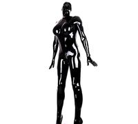 Látex Catsuit All Black Women Copas de goma de cuerpo completo de goma Crtoch Zip de dos vías, All Negro, XS