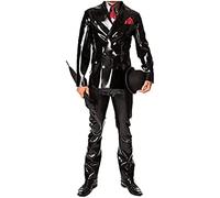Látex Caucho Hombres Negro Misterioso Mago Traje Formal Traje Y Pantalones,Negro,X-Pequeño