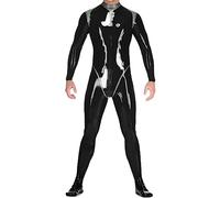 Látex Caucho Negro Mono Racing Uniforme Juego de Rol Party Plata Adorno Mano Personalizada 0.4mm XS-XXL, Negro, L
