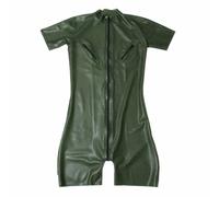 Látex Hombre Catcuit con cierres de pezón Verde Ejército de caucho natural Piernas cortas Ropa frontal Cremallera Personalizada Mono, Negro, S