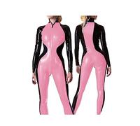 Látex Mujeres Rosa Y Negro Todo Incluido Sexy Y Apretado Catsuit 0.4mm Goma Tamaño S-XXL, Amarillo, XXS