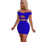 Látex PVC Moda Slim Colores Sólidos Sin Tirantes Top Corto Falda Trajes Recortados Tops Lápiz Falda Fiesta Conjunto De 2 Piezas,Azul Real,5XL