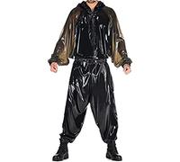 Latex Rubber Ruffle Sexy Grey Loose Suit Hooded Overall Unisex Customized,Negro,Grande