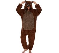 LATH.PIN Adulto Kigurumi Pijamas Unisex Anime Animal Traje Cosplay Disfraz Traje Onesies Conjuntos de Pijama Panda Ropa de Dormir Sleepwear, Peluche de oso marrón, L