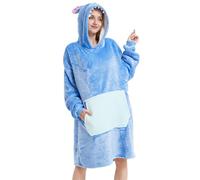 LATH.PIN Panda Manta-sudadera de gran tamaño con capucha de franela, unisex, azul, S