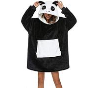 LATH.PIN Panda Manta-sudadera de gran tamaño con capucha de franela, unisex, Negro , M