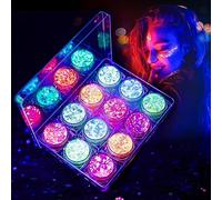 LATIBELL 12 colores de maquillaje de gel que brilla en la oscuridad para mujer, maquillaje grueso negro con purpurina UV para cuerpo, cara, cabello, sombra de ojos, purpurina, fiesta, carnaval