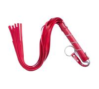 Látigo de cuero con mango corto, látigo de diamantes de imitación, látigo de cuero, juguete sexual, accesorio de disfraz para mujer, Carnaval de Halloween(Red)