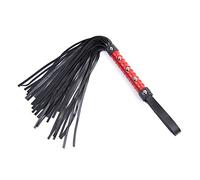Látigo de cuero negro, mango rojo, látigo corto de cuero con remaches, látigo para coquetear, látigo sexual, azote en el culo, juguete sexual, juego de rol, longitud total 44 cm