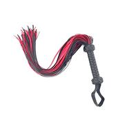 Látigo de equitación de piel sintética con flecos negro y rojo, accesorio profesional para entrenamiento, senderismo ecuestre y entrenamiento diario, 64,5 cm con mango antideslizante