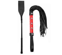Látigo Equestrian Rojo 18in para Juegos y Cosplay, Hecho en Cuero Sintético, Ideal para Entrenamiento o Uso Escénico con Emmanaque Cómodo