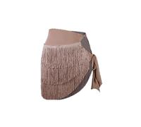 Latin Dance Clothes Autumn Winter Women Long Sleeves Leotards Tassel Straps Skirt Practice Clothing Dress(Grey,M)