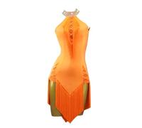 Latin Dance Dress For Women - Open Back With Rhinestone & Fringe Trim, Form-Fitting Salsa Ballroom Dance Costume(3XS)