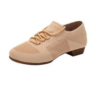 Latin Dance Shoes Women Closed Toe Low Heels Practice Trainers Ballroom Dancing Shoes Performence Split Sole Lace-up Irish Salsa Jazz Pumps Training Dance Sneakers Ladies Footwear