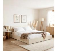 Latini - Cama tapizada con cabecero regulable en altura, 180 x 200 cm, color beige - Cama doble con somier, ideal para dos personas, estructura de cama estable y cómoda, diseño moderno para cualquier