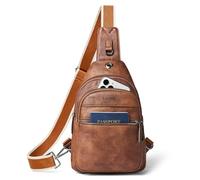 LATMAP Sling Bag Damen 7L,Crossbag Damen Klein Brusttasche PU Leder Bauchtasche Adjustable Strap Leicht Cross Body Bag Travel, marrón