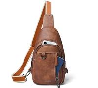 LATMAP Sling Bag Damen 7L,Crossbag Damen Klein Brusttasche PU Leder Bauchtasche Adjustable Strap Leicht Cross Body Bag Travel, marrón