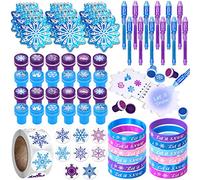 Latocos 61 Artículos de Fiesta Niños Frozen Cumpleaños Relleno Piñatas Copo de Nieve Bolígrafo Tinta Invisible Libreta Corona Castillo Sellos Pulsera de Silicona Pegatina Princesa de Frozen Juguete