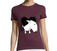 latostadora Camiseta Manga Corta Bull Terrier Corazón Vintage para Mujer - Burdeos L - Ref. 676835-P