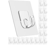 Latoxcaa Ganchos Adhesivos Transparentes Grandes (20 Unidades), Ganchos Extra Fuertes de Pared 15 kg Máx, Sin Daños ni Residuos, Percheros Adhesivos Universales para Cocina, Baño y Oficina