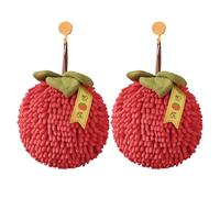 LatoYard 2 toallas de mano creativas de felpilla, toallas de secado de bolas peludas de caqui rojo con ganchos, cocina, baño, coche