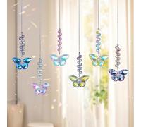 LatoYard 6 atrapasueños de mariposa con cadena de 118 pulgadas, atrapasueños de cristal, decoración de ventana, jardín, fiesta