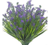 LatoYard 8 paquetes de plantas artificiales realistas de lavanda, flores falsas sin mantenimiento para decoración de jardín interior al aire libre, flores artificiales (morado)