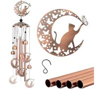 LatoYard Campanas de viento Moon Cat para mamá, tubo de metal de latón, decoración de jardín, sonido relajante, campana colgante al aire libre para el día de la madre (A)