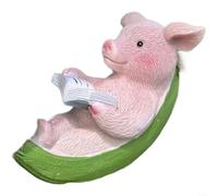 LatoYard Cerdito suspendido asiento de resina artesanal, bonito adorno de jardín de cerdo de lectura para decoración interior al aire libre, 15 cm