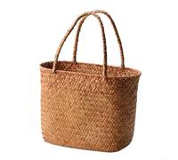 LatoYard Cesta de mimbre hecha a mano con asa, cesta de picnic de paja para uso al aire libre y organización del hogar (naranja)