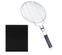 LatoYard Cesta grande de la parrilla del acero inoxidable para cocinar al aire libre, red de la malla de los 55x28cm con la manija de madera para el Bb