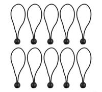LatoYard Clips para mástil de bandera con lazos de cuerda elástica de bola para asegurar banderas o calcetines de viento a postes, 10 piezas de plástico negro y alambre de goma