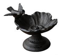 LatoYard Comedero vintage de hierro fundido para pájaros con diseño de alas extendidas de pavo real, decoración de jardín resistente para patio al aire libre, atrae pájaros silvestres, acabado marrón